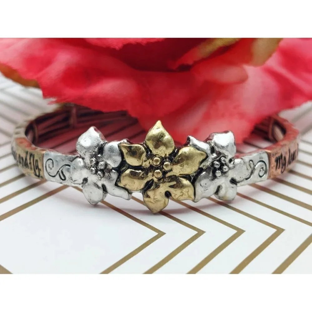 Tri Tone Friend Bracelet Stretch Silver Copper Gold Best Wishes